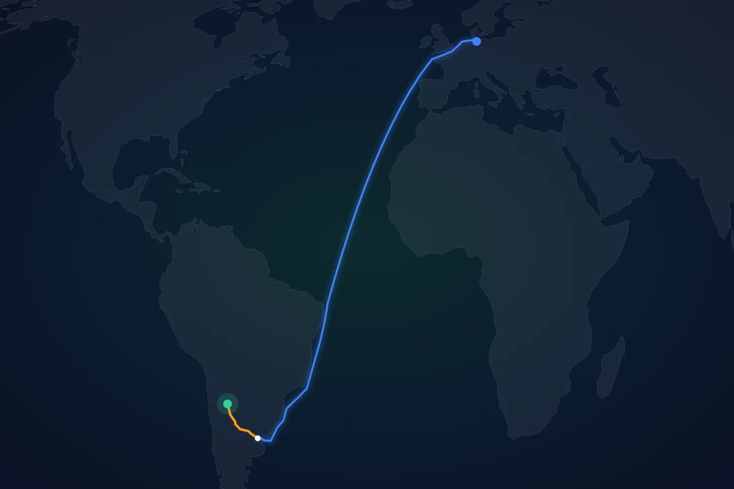 Mapa del recorrido de la cáscara seca de limón: en camión de Tucumán al puerto de Buenos Aires y en buque hasta Hamburgo.